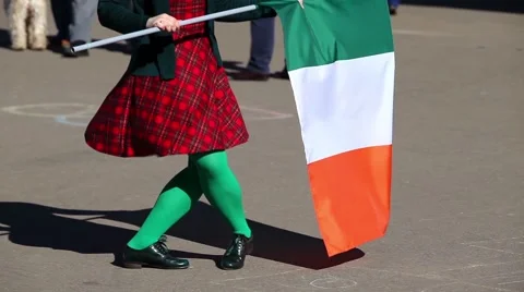 Irish dance for St. Patricks Day with national Irish flag Stock Footage 59621177