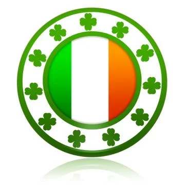 Irish flag in circle with shamrocks Stock Illustration