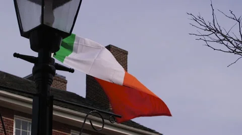 Irish Flag in Old Town Stock Footage 61139272