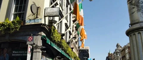 Irish Flags Over The Closed Pub Stock Footage 126920051