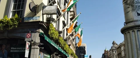 The Irish Flags On The Street Stock Footage 126928713