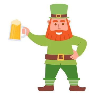 Irish gnome with Happy St Patrick s Day.Leprechaun holding beer mug. Stock Illustration