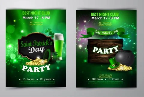 Irish holiday Saint Patrick s Day. Party poster, disco night placard Stock Illustration