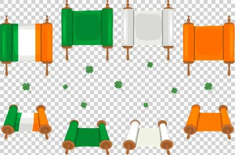 Irish holiday St Patrick day, big set scrolls paper ribbon Stock Illustration