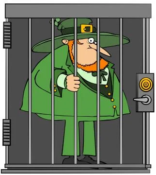 Irish leprechaun behind bars Stock Illustration