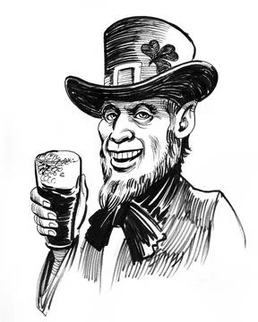 Irish man drinking beer Stock Illustration