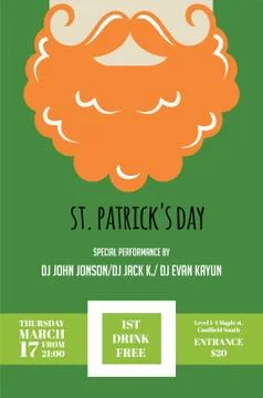 Irish man with mustache and beard for St. Patricks Day pub or party invitatio Stock Illustration