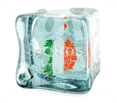 Irish map frozen in ice cube, 3D rendering Illustration #220863128