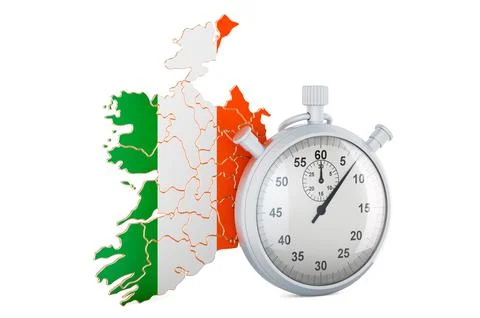 Irish map with stopwatch, 3D rendering Stock-Illustration