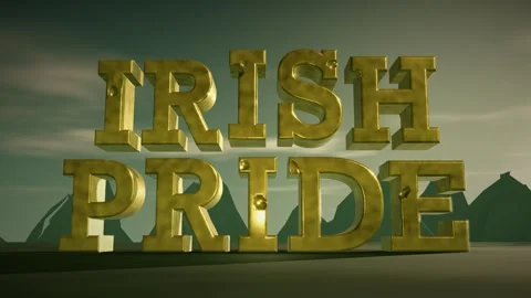 Irish Pride Gold 3D Letters with Shamrocks on Misty Emerald Irish Hills at Dawn 動画素材 343023164