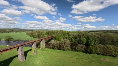 Irish river Fermoy Red Bridge, Drone Video 4K Aerial Footage Blackwater Ireland Stock Footage 317501535