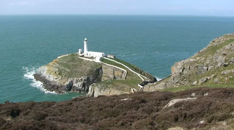 Irish sea and the South Stack Lighthouse, Holyhead, Holy Island Anglesey Stock Footage 33846105