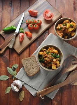 Irish stew made with beef, potatoes, carrots and herbs. Traditional St Patric Stock Photos