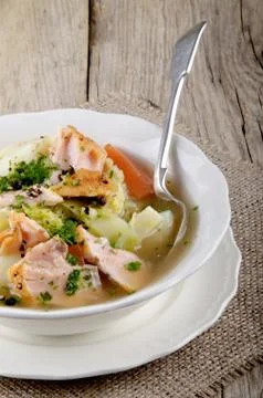 Irish stew with smoked salmon Stock Photos
