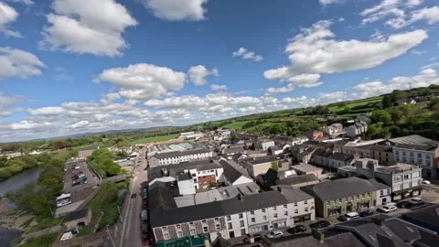 Irish town Fermoy Panorama Drone Video, 4K Aerial Footage Ireland Co.Cork Stock Footage 317469578