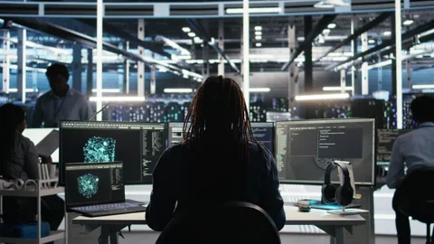 Irked data center IT expert smashing desk, upset by glitching node tree software Stock Footage 307016673