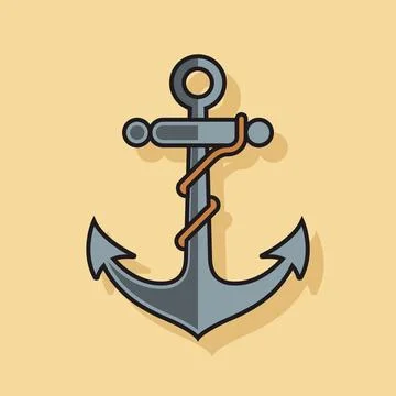 Iron anchor icon with cable. Stock Illustration
