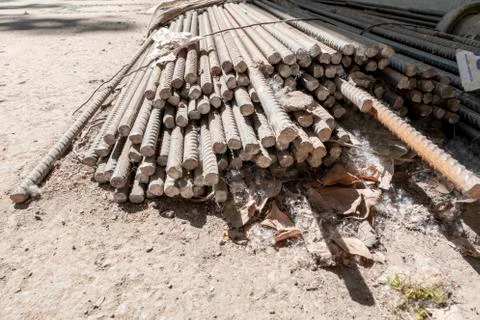 Iron bars lying on a construction site for the construction of a house Foto stock