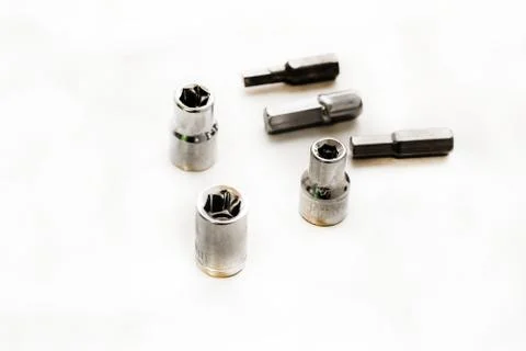 Iron bits for a screwdriver set of nozzles slot and multi-faceted Stock Photos