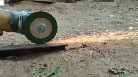 Iron blade cutting by hand cutter machine, Close up view ( Slow Motion) Stock Footage 119855963