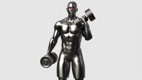 Iron Bodybuilder - 3d render looped with alpha channel. Stock Footage 167607193