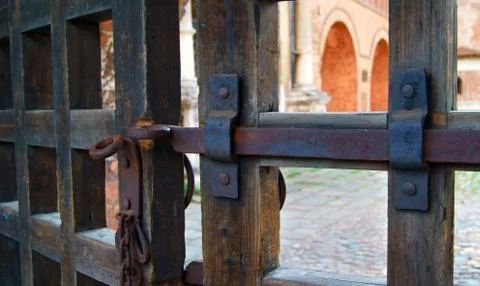 An iron bolt on old gate Stock Photos