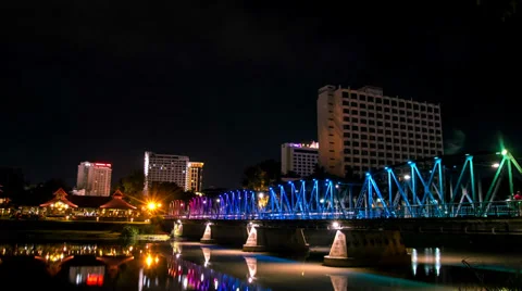 Iron Bridge Lightning cloud Tilt Down Stock Footage 38731058
