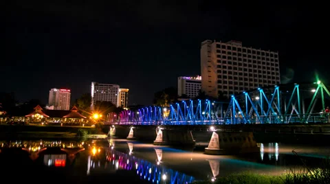 Iron Bridge Lightning cloud Tilt up Stock Footage 38731330