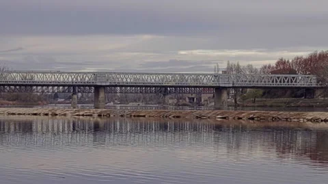 Iron bridge over the Douro River on Portugal Street in Zamora, Spain. Pedestr Stock Footage 158493969