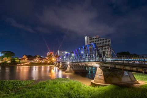 The Iron Bridge Ping river viewpoint  in Chiang Mai, Thailand Stock Photos