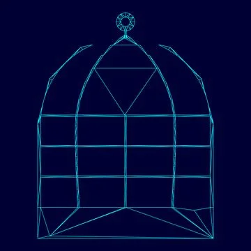 Iron cage low poly triangulation triangulated polygonal electric cyan blue .. Stock Illustration