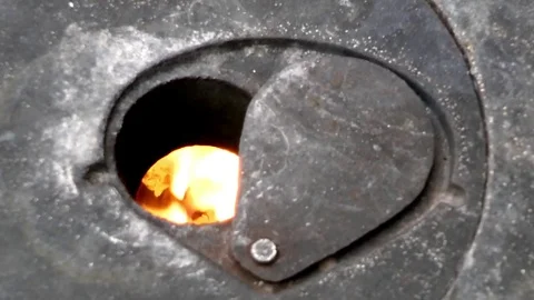 Iron casting old stove Stock Footage 74479688
