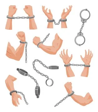 Iron chain concept set with different scenarios including hands in chains 스톡 일러스트