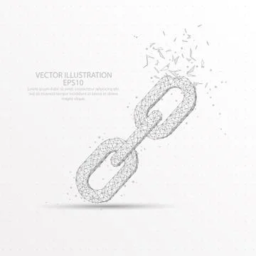 Iron chain link low poly wire frame on white background. Stock Illustration