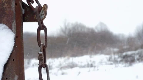 Iron chain in snow Stock Footage 58907013