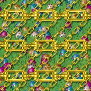 Iron chains with easter eggs seamless texture Stock Illustration