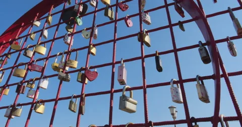 Iron construction of heart with locks Stock Footage 144630121