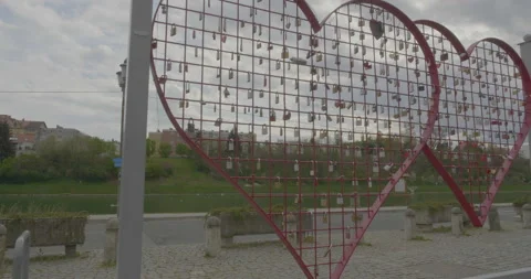 Iron construction of heart with locks Stock Footage 145818166