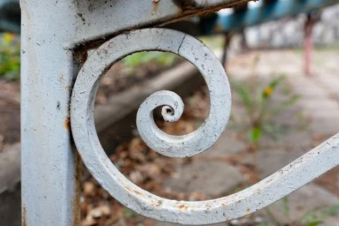 Iron curl, lower part of the bench. No people 스톡 사진