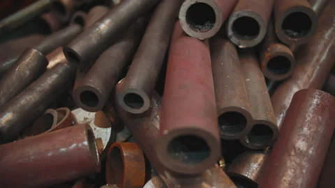 The iron cut billets are in a box at the factory Stock Footage 195098625