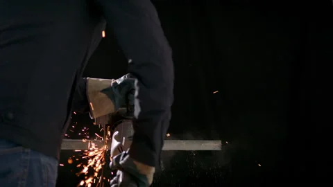 Iron cutting by worker in industry production Stock Footage 158301146