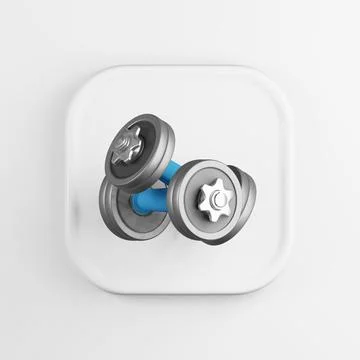 Iron dumbbells icon. 3d rendering white square button key, interface element. Stock Illustration