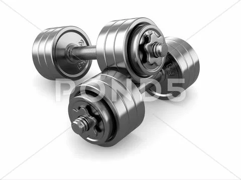 Iron dumbbells weight on white background. 3d Stock Illustration