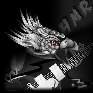 Iron eagle with a guitar in its claws Stock Illustration