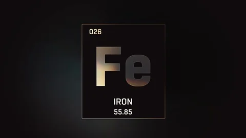 Iron as Element 26 of the Periodic Table 3D animation on grey background 스톡 동영상 119359355