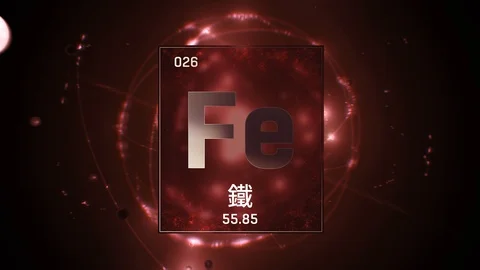 Iron as Element 26 of the Periodic Table 3D animation on red background Video stock 126459494
