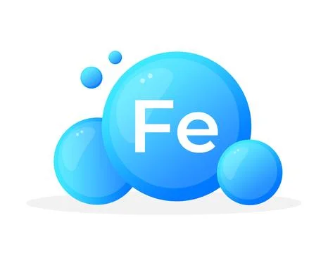 Iron element with dynamic blue bubbles and Fe symbol Stock-Illustration