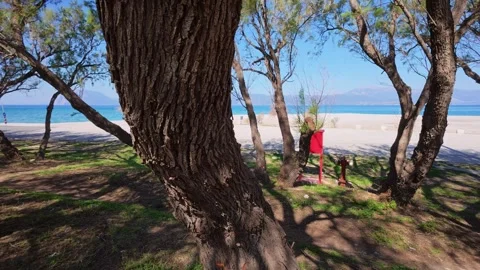 Iron fire box in wildfire-prone park near the sea Stock Footage 304686792