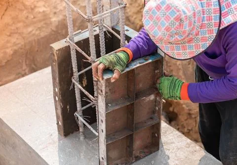 Iron formwork assembly on the foundation for the building. Stock Photos