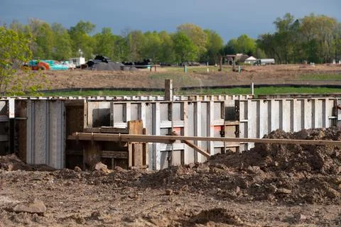 Iron formwork concrete foundation Stock Photos